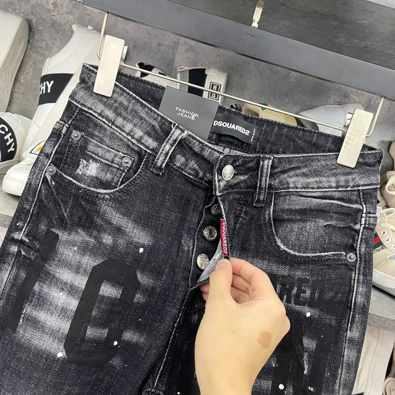 Quần jean bò nam DSQ2 biker slimfit xám mài dập chữ ICON rách xước vảy sơn 4 cúc cài cao cấp HOT TREND 2023