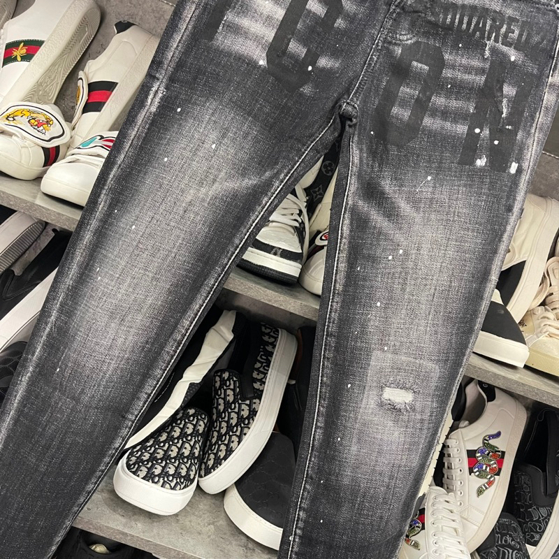 Quần jean bò nam DSQ2 biker slimfit xám mài dập chữ ICON rách xước vảy sơn 4 cúc cài cao cấp HOT TREND 2023