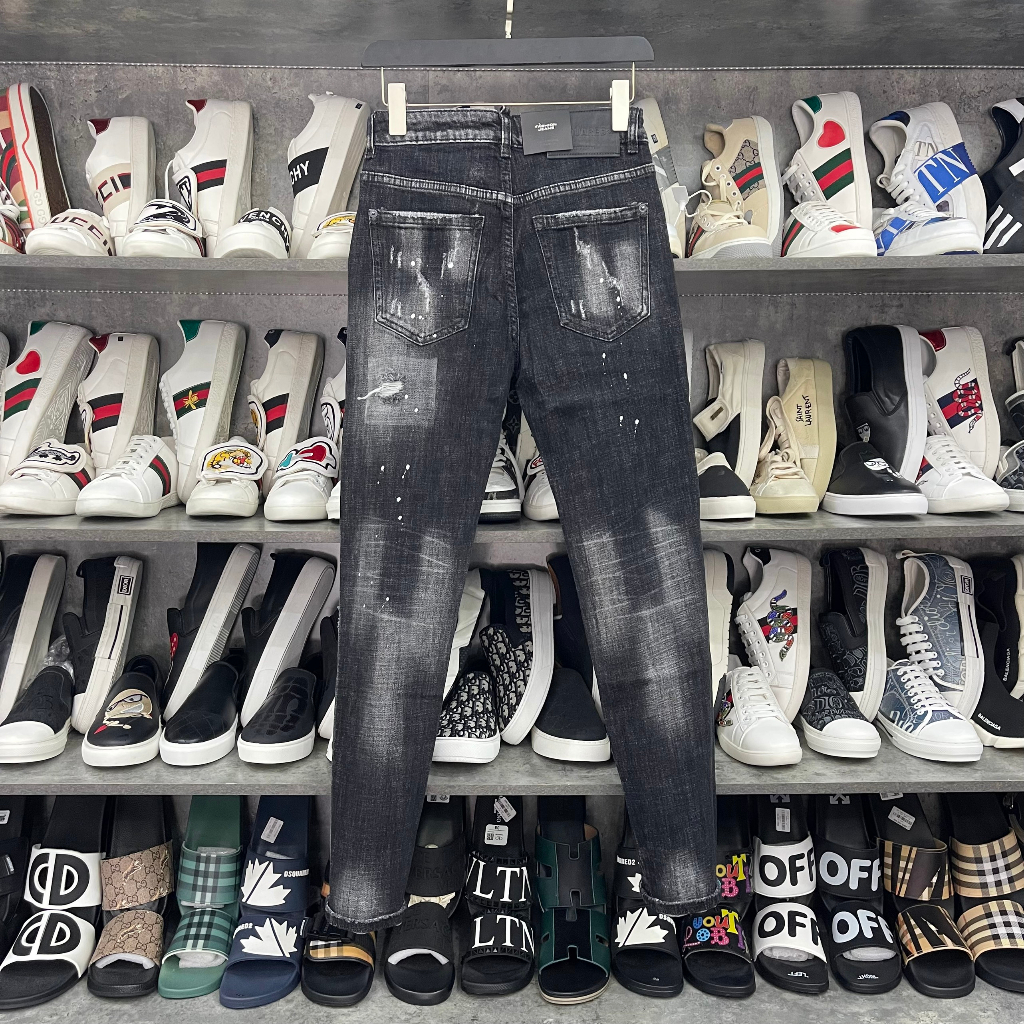 Quần jean bò nam DSQ2 biker slimfit xám mài dập chữ ICON rách xước vảy sơn 4 cúc cài cao cấp HOT TREND 2023