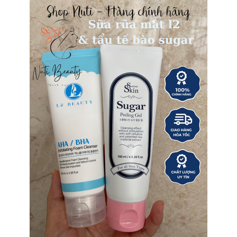 combor làm sạch da sữa rữa mặt l2 & Tẩy tế bào chết sugar giúp da trắng sáng, sạch khoẻ, căng bóng hồng hào - Nuti