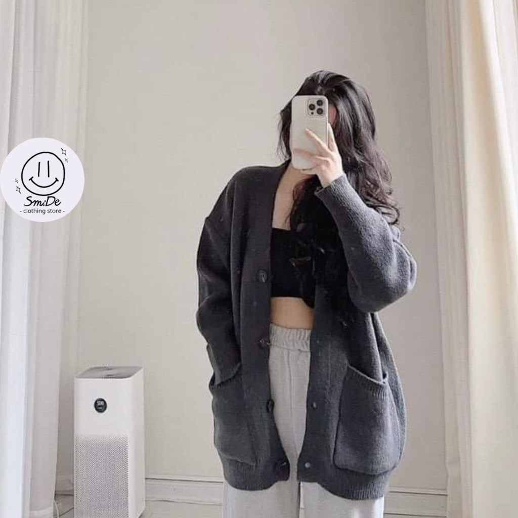 Áo Khoác Cardigan Len Tay Dài Hàng Qccc Cổ V Dáng Rộng Basic Trơn Áo Khoác Cardigan Len Tay Dài Hàng Qccc Cổ V Dáng Rộng