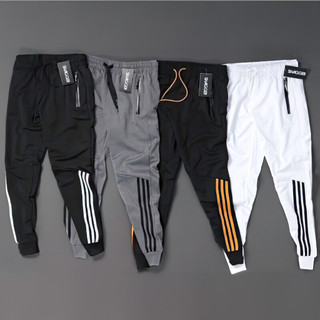 Quần jogger thể thao dài nam nữ unisex phối 3 sọc vải thun nỉ dày dặn dây kéo túi co giãn thoải mái