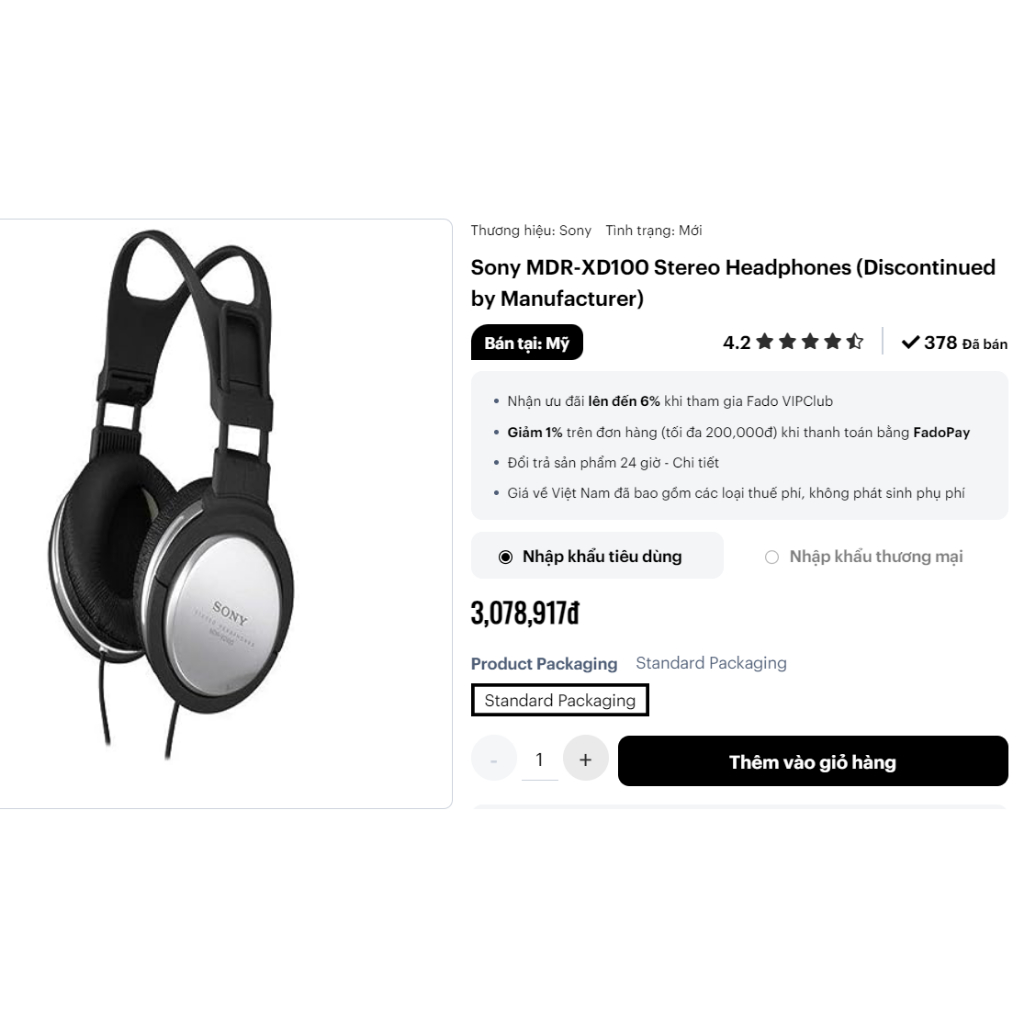 Tai nghe dây SONY MDR-XD100 cũ