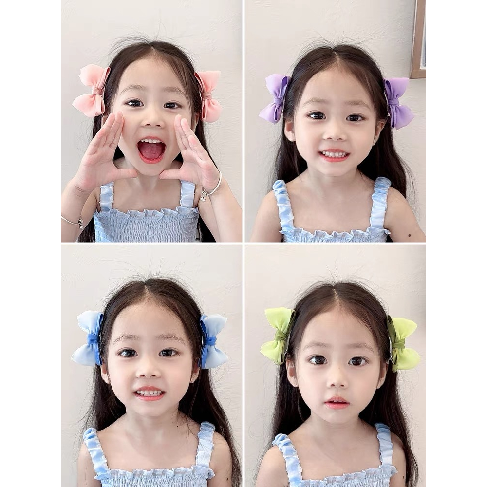 Set 2 kẹp tóc nơ vải lụa satin trơn tông màu pastel siêu xinh phong cách vintage Hàn Quốc cho bé gái SST