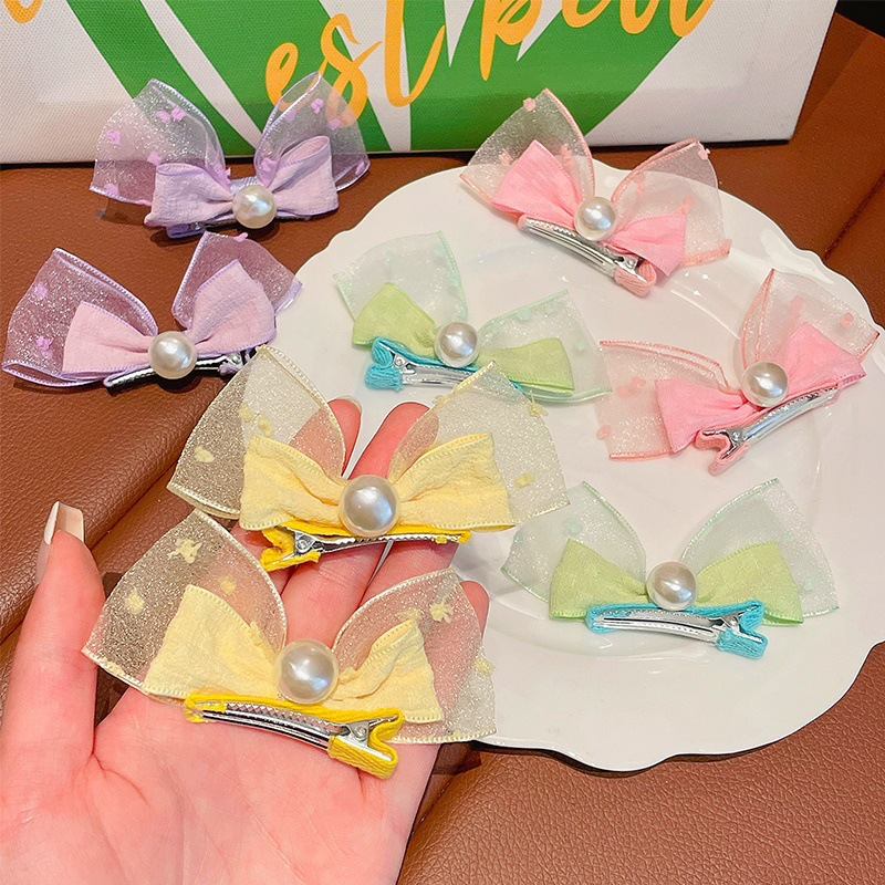 Set 2 kẹp tóc nơ vải lụa satin trơn tông màu pastel siêu xinh phong cách vintage Hàn Quốc cho bé gái SST