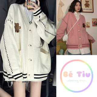 Áo Khoác len, Áo Len Cardigan Họa Tiết Thêu Gấu Siêu Đáng Yêu Thời Trang Nữ Mẫu Hot 2024 Hàng Qccc Bé Tiu