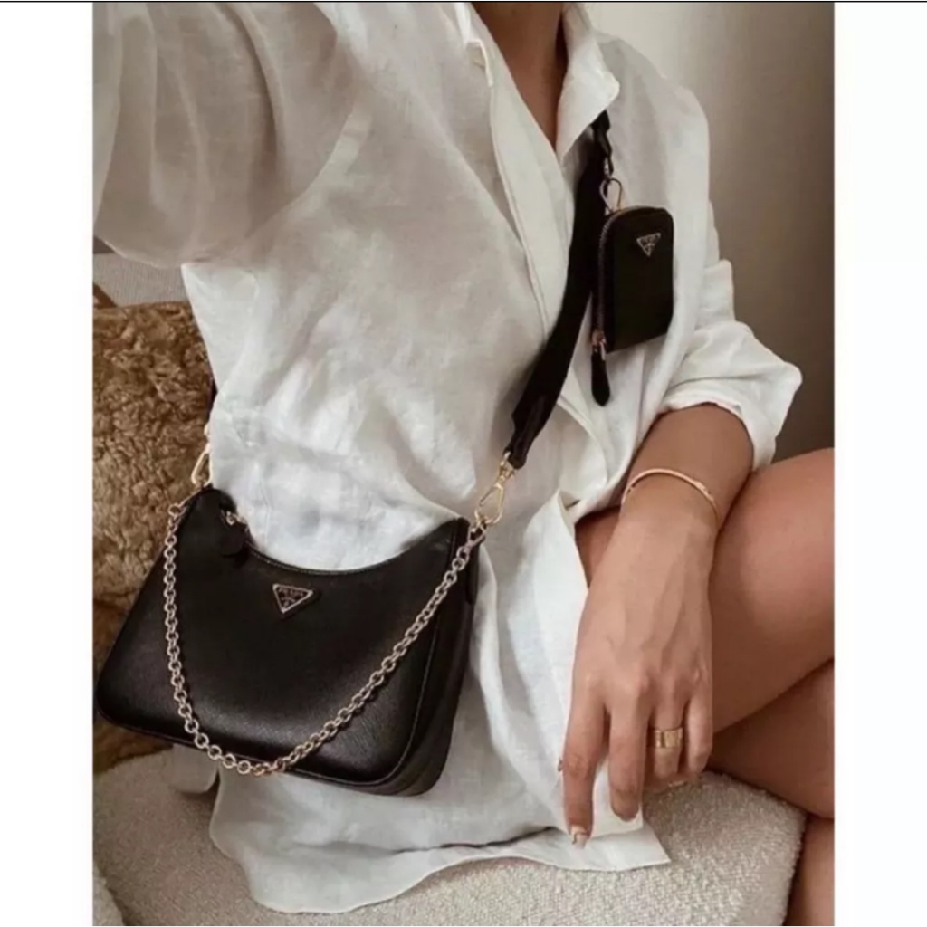 Sét pờ ra đa kèm ví chất da sẫn size 24 dây da dù siêu sang