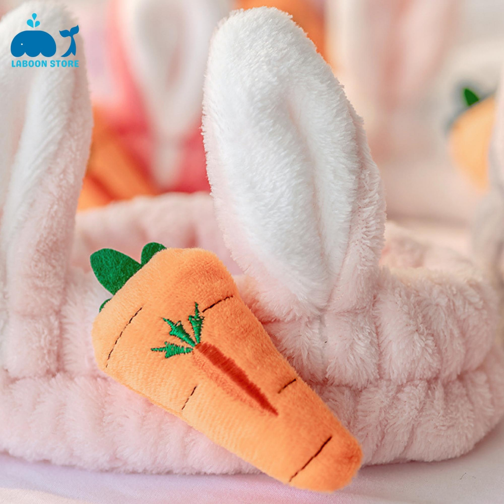 Băng đô tóc rửa mặt trang điểm LABOON bờm tóc hình cà rốt xinh xắn dễ thương chất vải nhung mịn