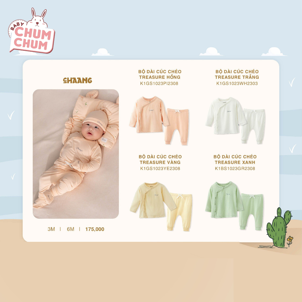 Bộ Dài Cúc Chéo Treasure Cho Bé Sơ Sinh CHAANG AW23D10