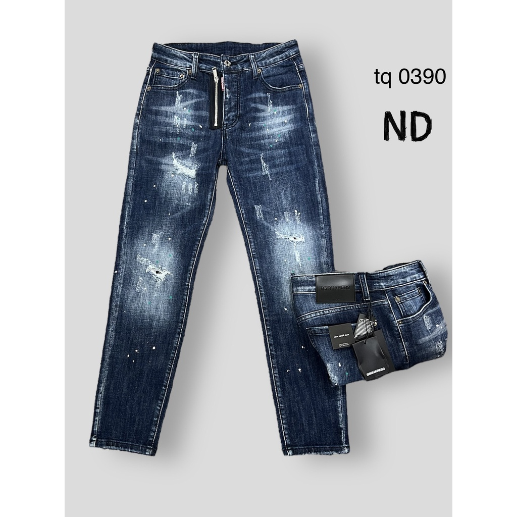 Quần Bò Nam DSQ Biker Hàng Đẹp 4 Khuy mới cập bến, Quần jean ống côn nam DSQ khóa cúc xanh đậm vảy sơn mài bạc HOT 2023