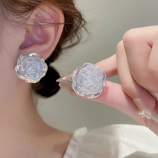  bông tai hoa hồng đá nàng tiên cá khuyên tai ngũ sắc phong cách hàn quốc 