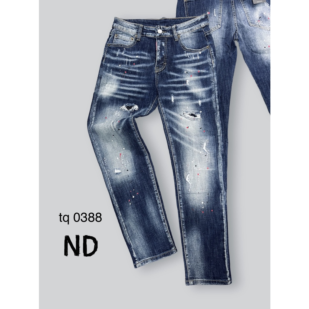 Quần Bò Nam DSQ Biker Hàng Đẹp 4 Khuy mới cập bến, Quần jean ống côn nam DSQ khóa cúc xanh đậm vảy sơn mài bạc HOT 2023