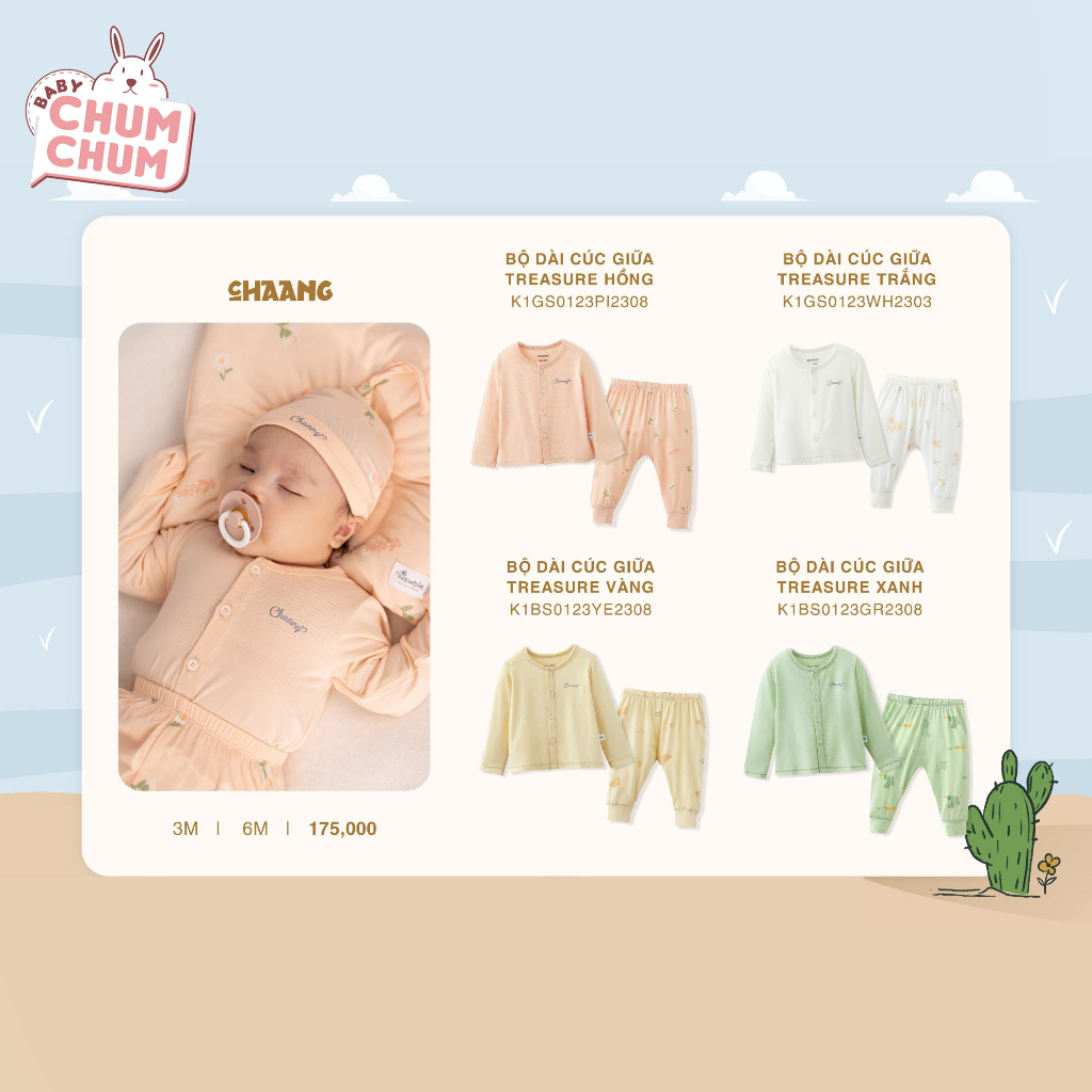 Bộ Dài Cúc Giữa Treasure Cho Bé Sơ Sinh CHAANG AW23D10
