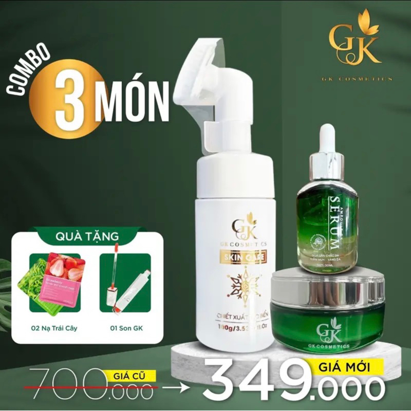 COMBO FACE GK 3 MÓN 700K (SRM SKIN CARE + SERUM RAU MÁ 30ml + KEM FACE GK) TẶNG SON GIÁNG KIỀU