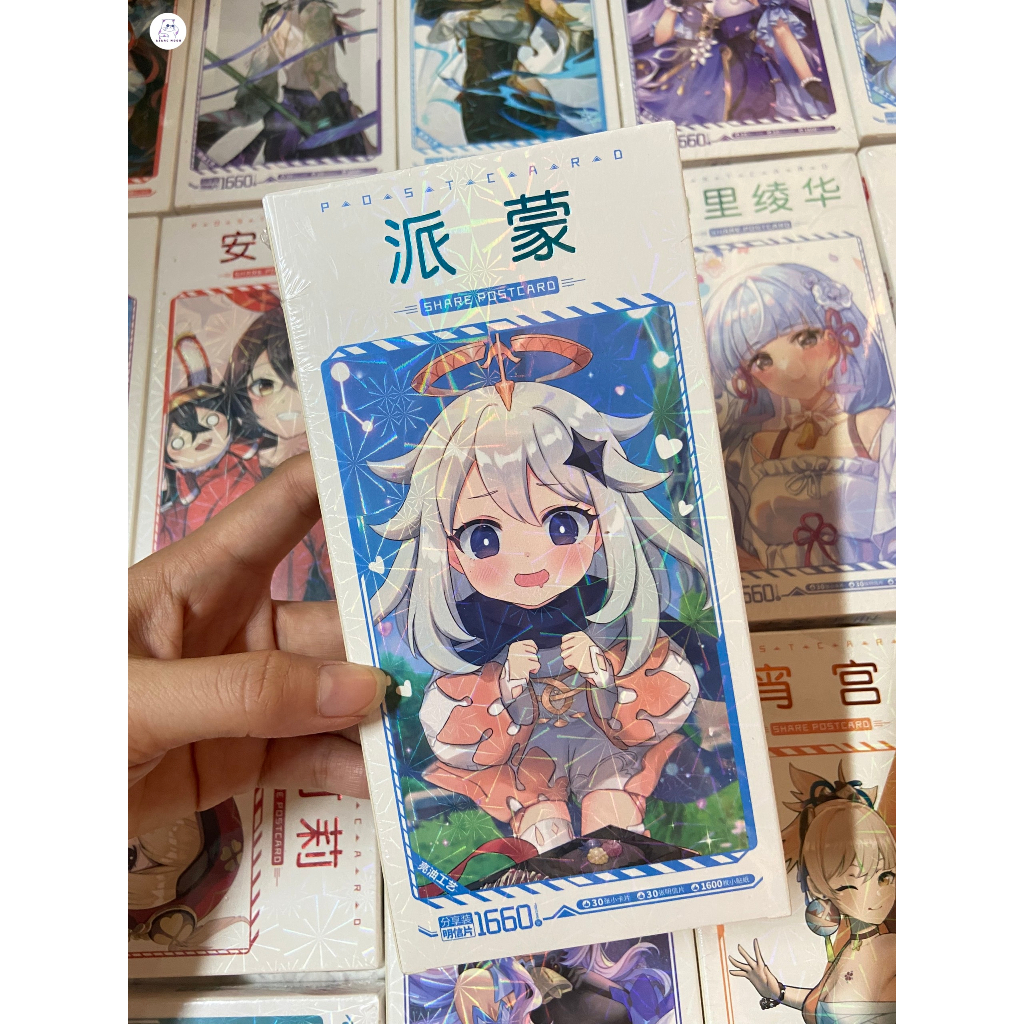 Diluc / Genshin Impact | Hộp postcard bưu thiếp 30 postcard + 30 lomo, tặng kèm 1600 miếng dán sticker