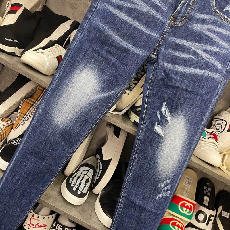 Quần jean bò nam DSQ2 biker slimfit xanh mài phối rách xước nhẹ kiểu dáng đơn giản basic hot trend 2023