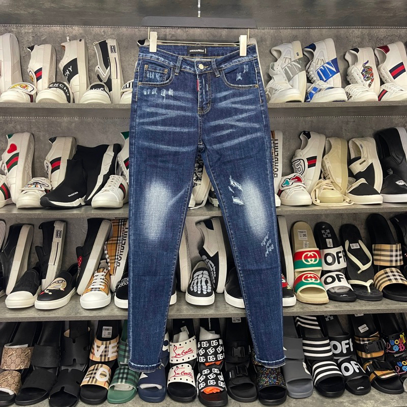 Quần jean bò nam DSQ2 biker slimfit xanh mài phối rách xước nhẹ kiểu dáng đơn giản basic hot trend 2023