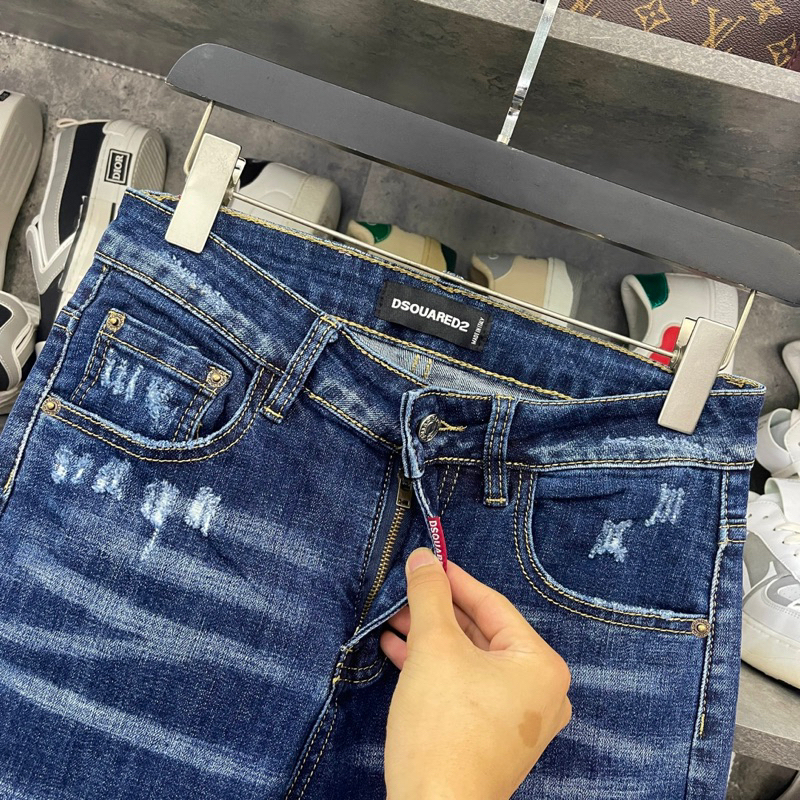 Quần jean bò nam DSQ2 biker slimfit xanh mài phối rách xước nhẹ kiểu dáng đơn giản basic hot trend 2023