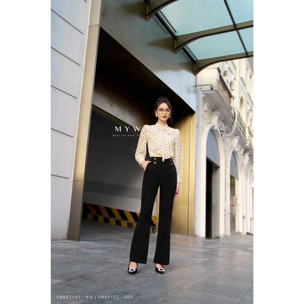 Áo Sơ Mi Nữ Chấm Bi MY WAY Cổ Thắt Nơ Sang Chảnh 5MA07141