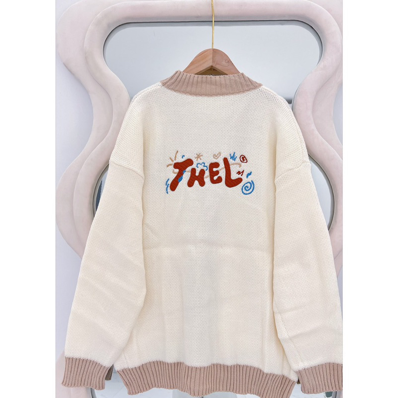 Áo khoác len Cardigan thêu chữ THEL