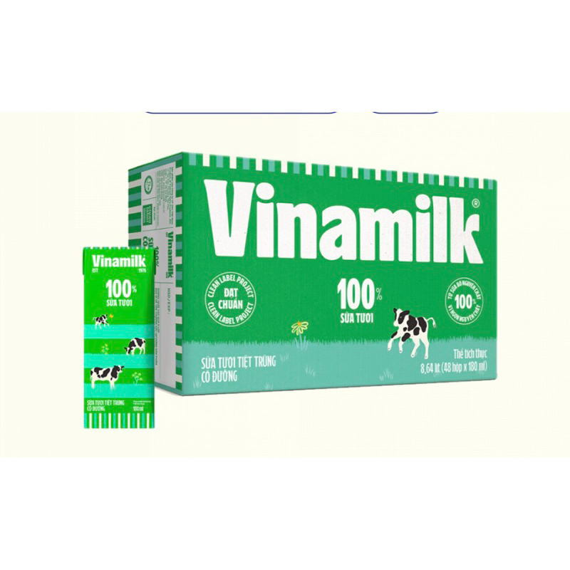 Thùng 48 hộp sữa tươi Vinamilk 180ml (các loại)