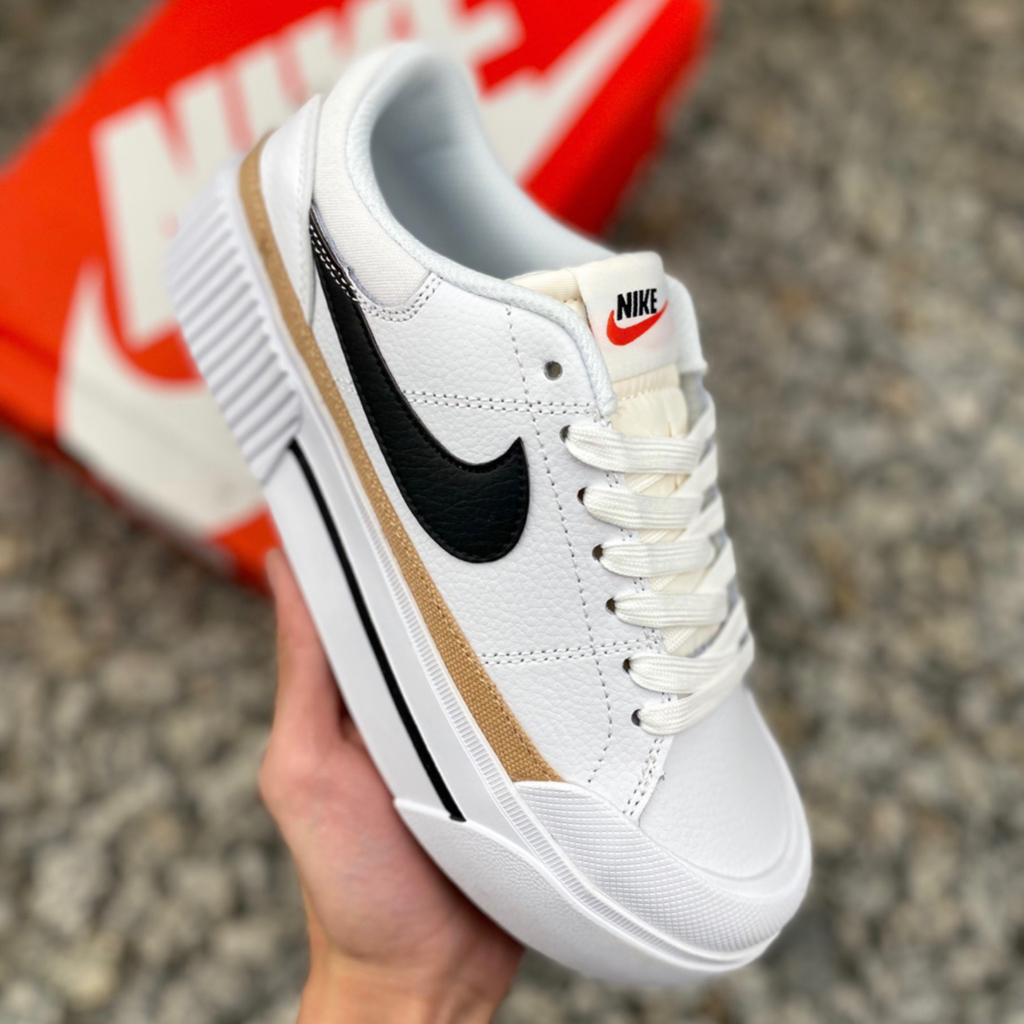 Giày Thể Thao Sneaker Độn Đế Cao NK Court Legacy Lift Low White Black Brown DM7590-100 Hàng SC