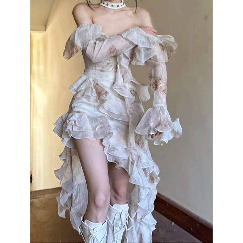 ĐẦM HOA BE LỆCH ĐUÔI CÁ NỮ KÈM CHOCKER