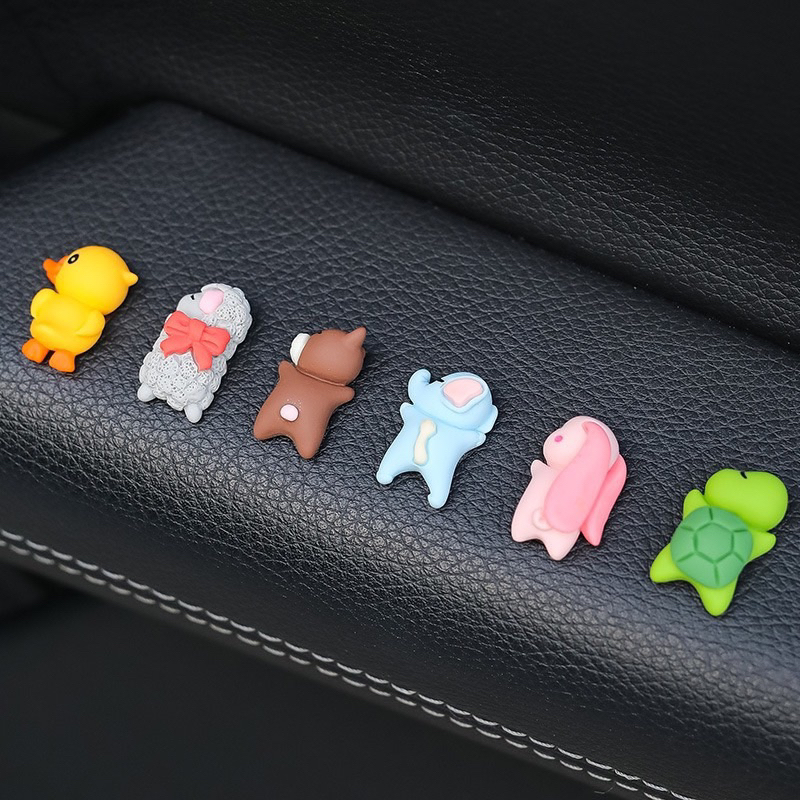 Bộ mô hình 6 con vật mini cute trang trí nội thất xe hơi có gắn keo chống trượt
