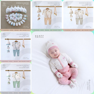 Bộ sơ sinh Teddy cài giữa, cài chéo, Phụ kiên Hrnee cao cấp