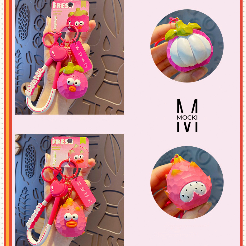 Móc khóa trái cây 2 mặt đáng yêu, thanh long, bơ, cam, măng cụt, sầu riêng