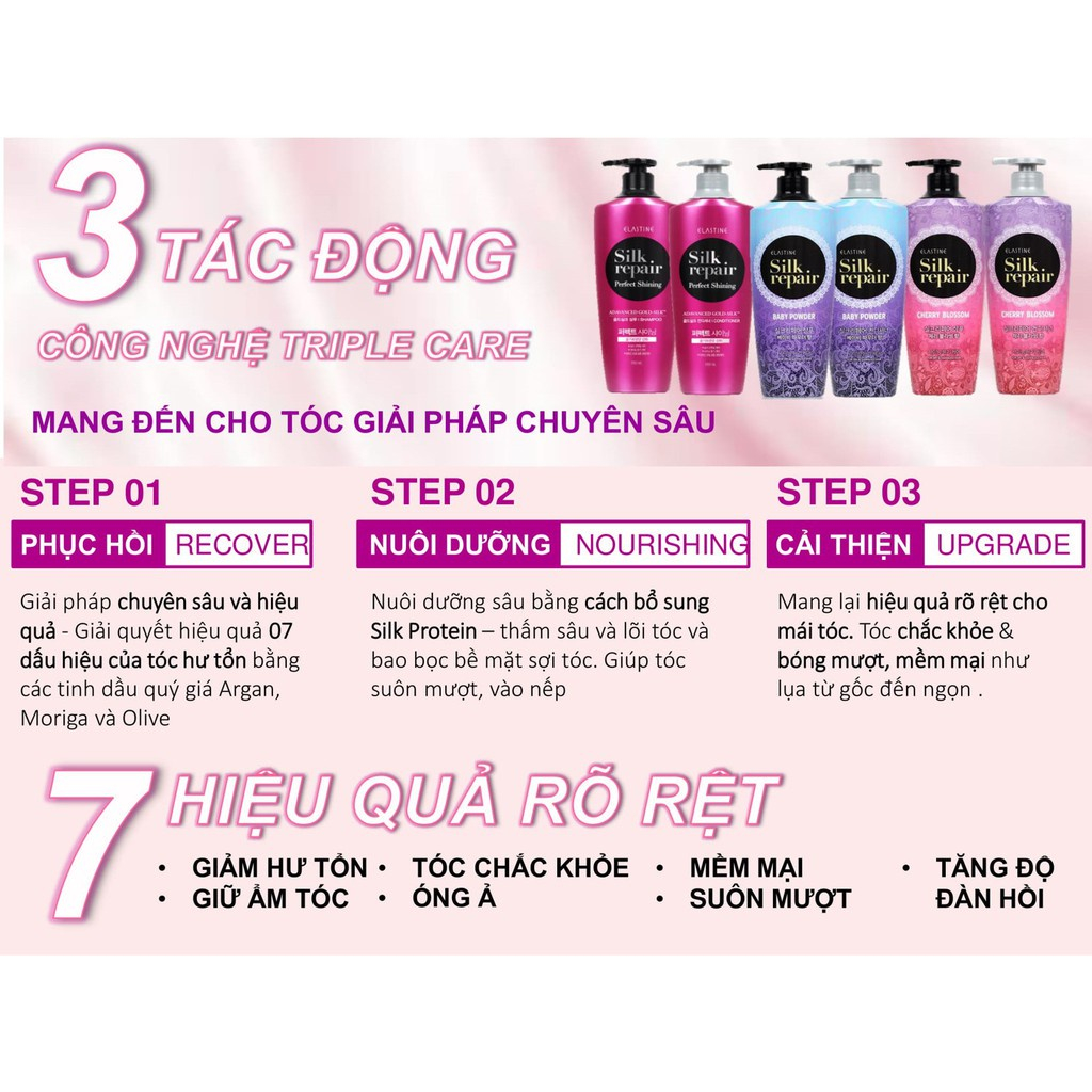 Dầu gội chăm sóc và nuôi dưỡng tóc Elastine Silk Repair Baby Powder 550ml nhập khẩu Hàn Quốc