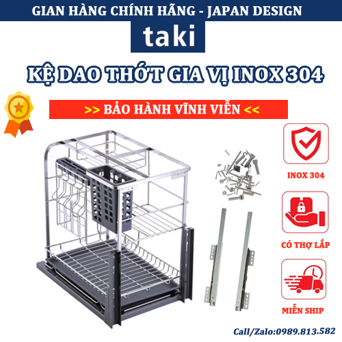 Kệ Dao Thớt & Gia Vị Tủ Bếp TAKI INOX Không Gỉ 304 - Ray Âm Giảm Chấn Cao Cấp - BẢO HÀNH VĨNH VIỄN - Có Thợ Lắp Đặt