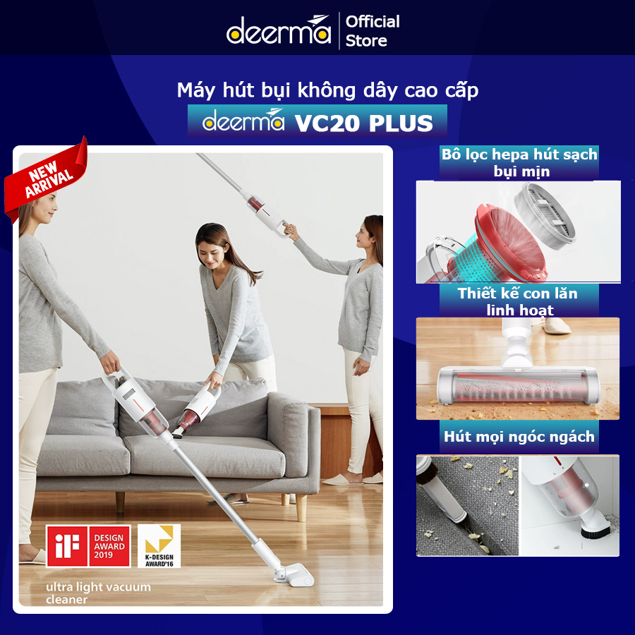 Máy hút bụi không dây Deerma VC020 Plus cao cấp chính hãng, máy hút bụi lau nhà đa năng công nghệ mới