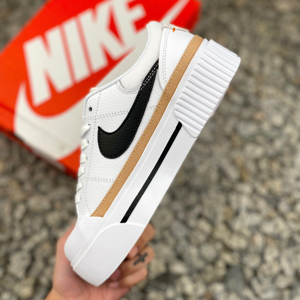 Giày Thể Thao Sneaker Độn Đế Cao NK Court Legacy Lift Low White Black Brown DM7590-100 Hàng SC
