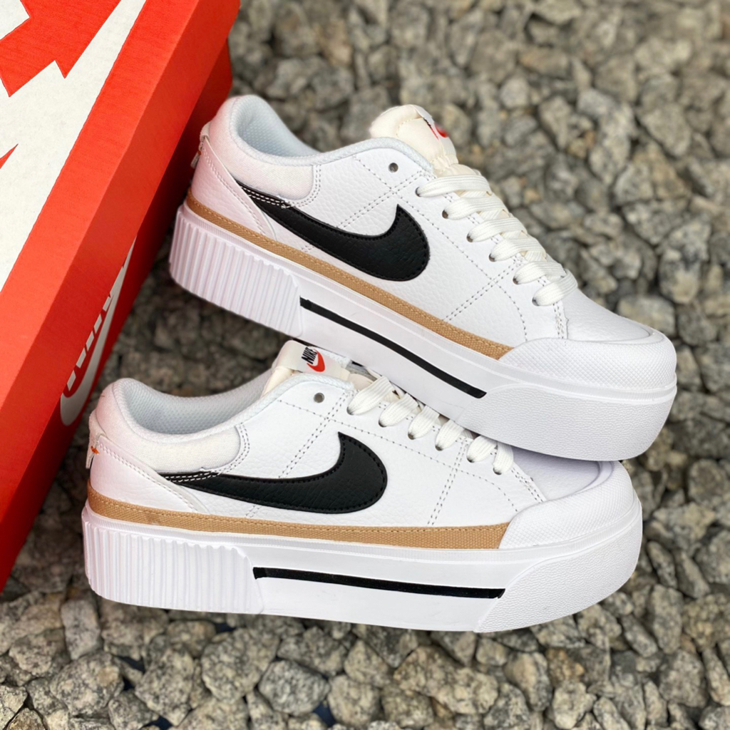 Giày Thể Thao Sneaker Độn Đế Cao NK Court Legacy Lift Low White Black Brown DM7590-100 Hàng SC