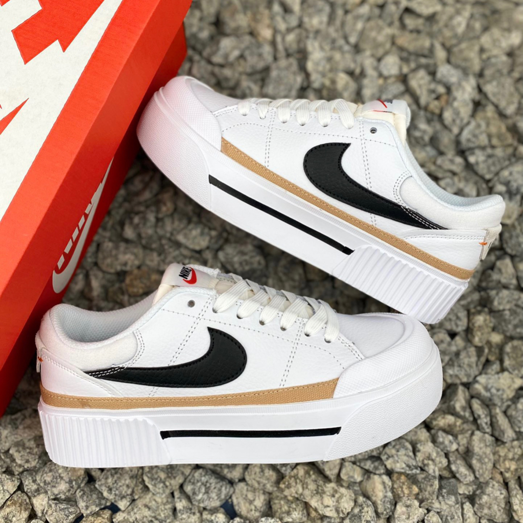 Giày Thể Thao Sneaker Độn Đế Cao NK Court Legacy Lift Low White Black Brown DM7590-100 Hàng SC