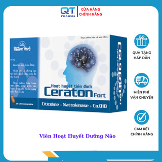 Viên hoạt huyết dưỡng não Ceraton Fort, - Giúp tăng cường trí nhớ, Lưu thông máu não, Ngăn ngừa đột quỵ (Hộp 30 viên)