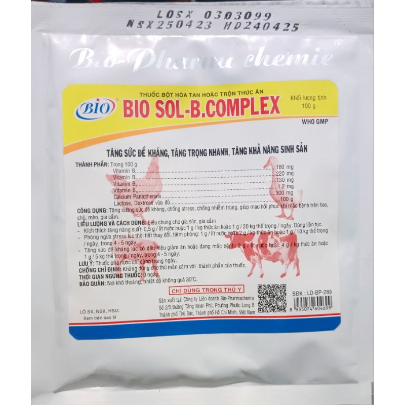 BIO SOL-B.COMLEX 100g Tăng sức đề kháng, tăng trọng nhanh, tăng khă năng sinh sản