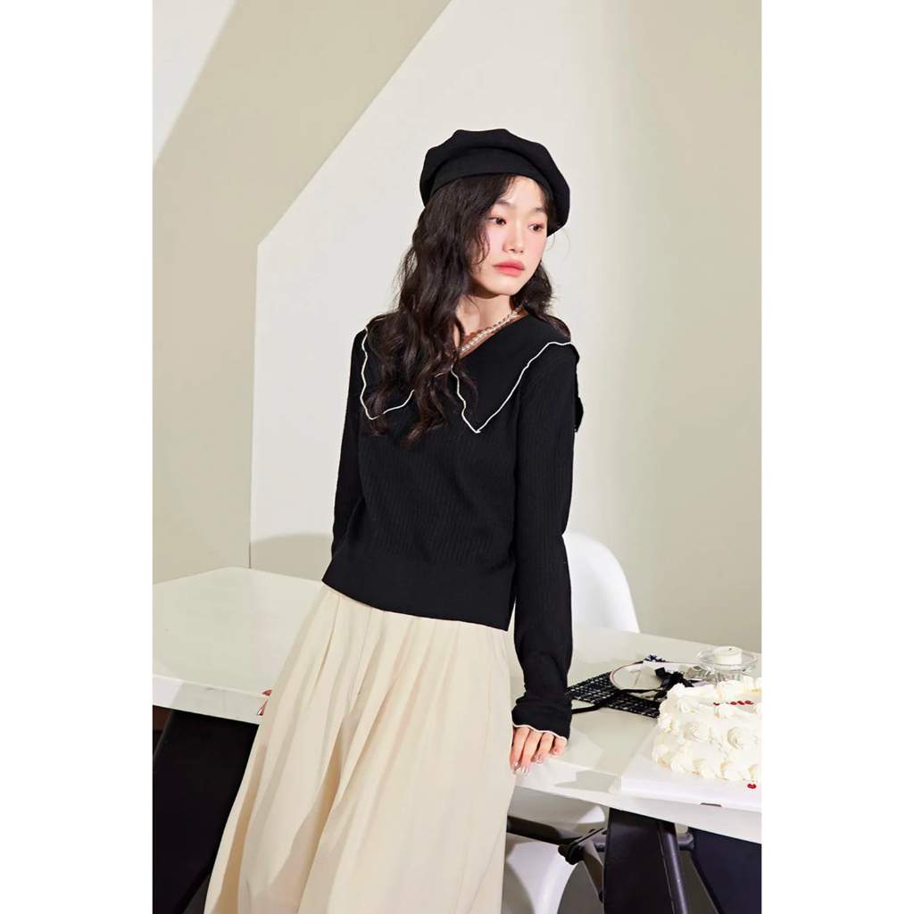 Áo len tăm phối viền trắng hàng xuất Kuose