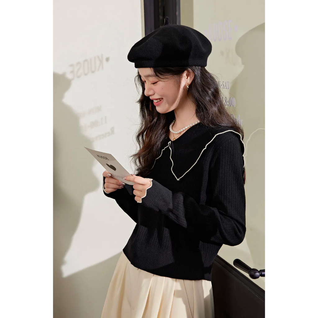 Áo len tăm phối viền trắng hàng xuất Kuose