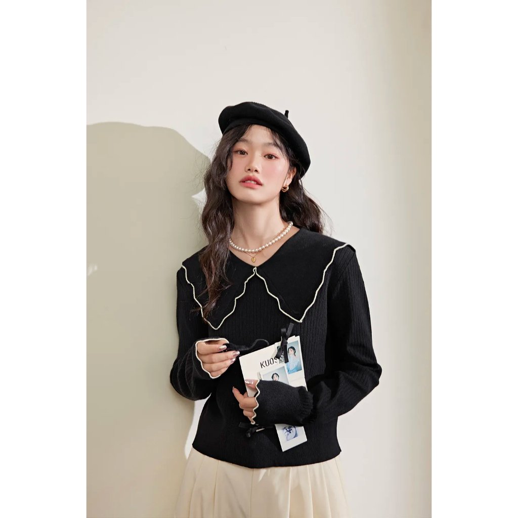 Áo len tăm phối viền trắng hàng xuất Kuose