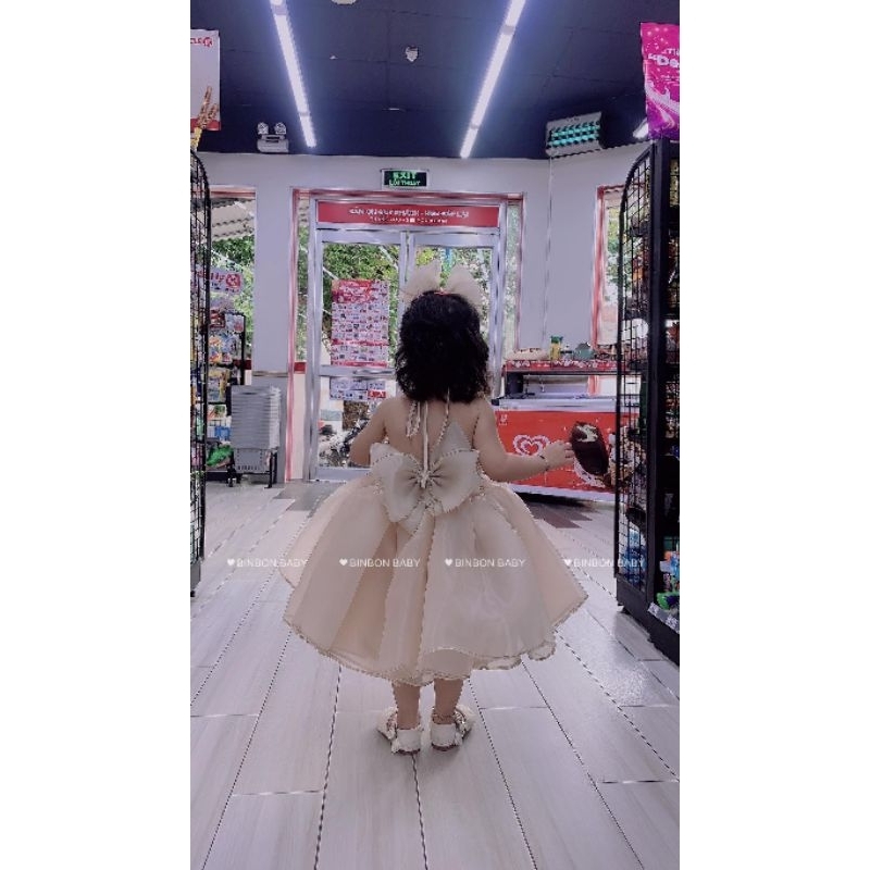 Váy công chúa cho bé BINNBON BABY,Váy yếm hoa viền ngực cho bé