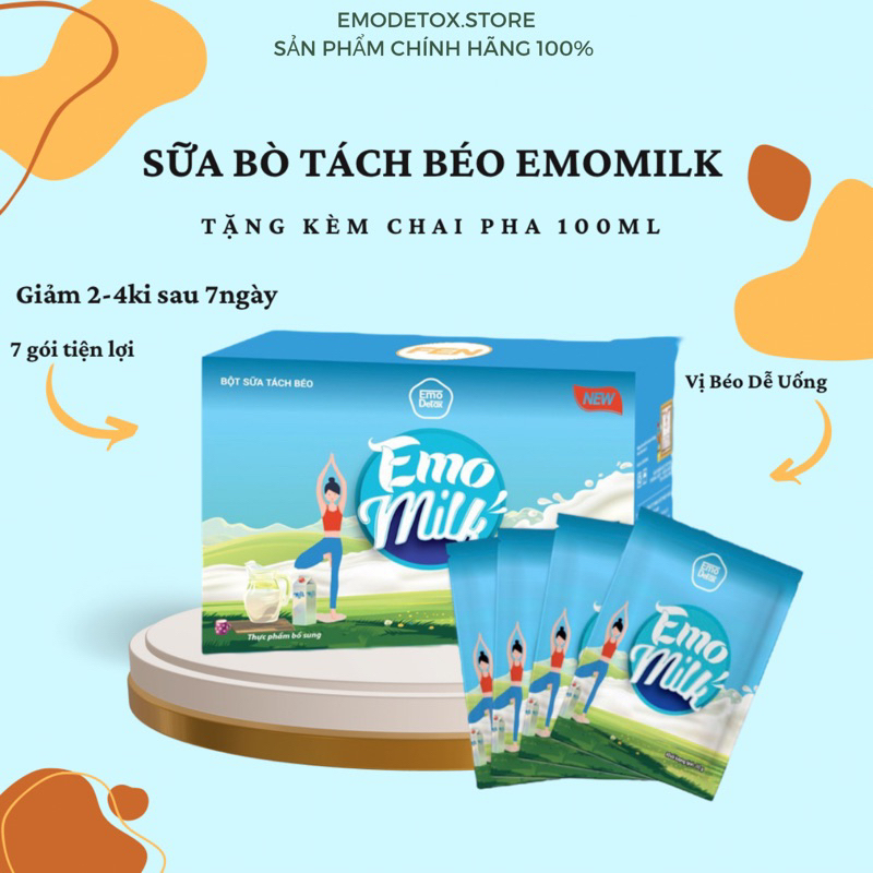 (CHÍNH HÃNG) SỮA BÒ TÁCH BÉO GIẢM CÂN DEtox EMoSLIM - giảm mỡ bụng/Giảm 2-4kg sau 7 ngày/gia can an 