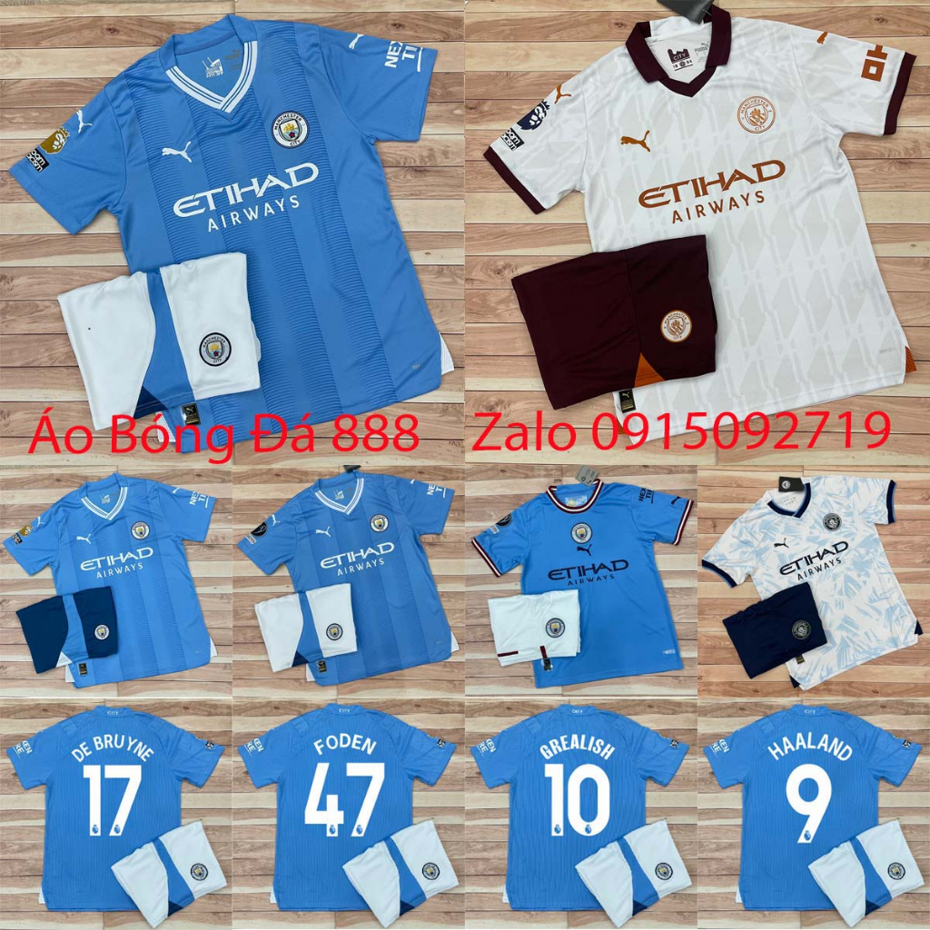 Bộ Quần Áo Bóng Đá CLB Manchester City, Áo Đá Banh ManC 2023 - Chuẩn Mẫu Thi Đấu - Vải Polyester Gai Thái