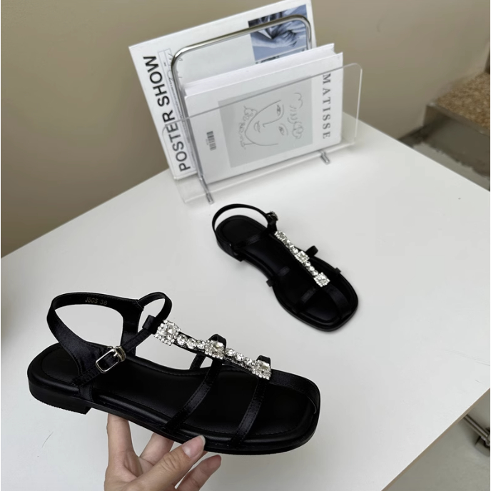 Giày sandals quai mảnh ngang gót bệt đế mềm hot trend cho nữ thời trang mùa hè 2023