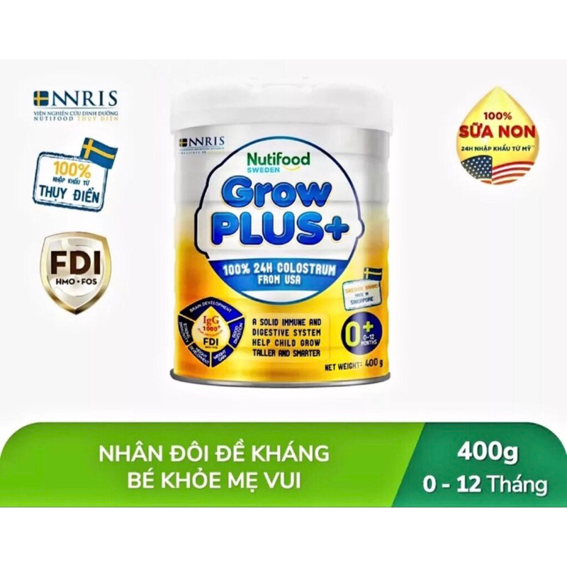 HSD T8-2025 Sữa Bột Vàng Nutifood GrowPLUS 0+ 400g Sữa Non.