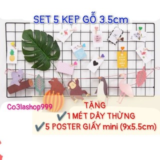 Set 5 Kẹp gỗ kẹp tranh ảnh, tài liệu, trang trí