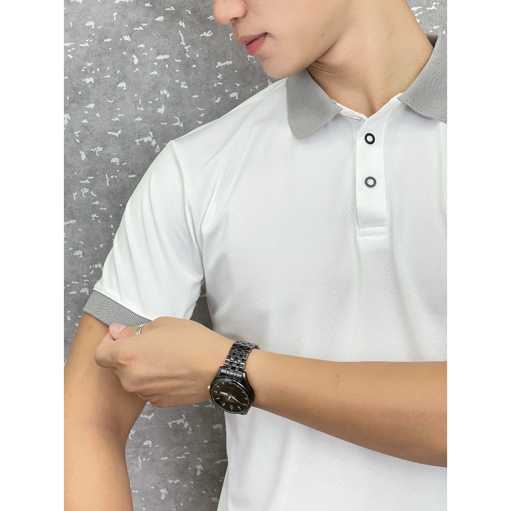 Áo Phông Polo Nam Phối Vai Có Cổ Tay Ngắn Vải Cotton Cao Cấp