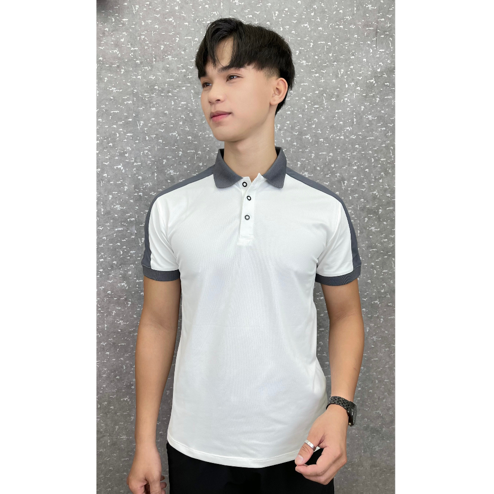 Áo Phông Polo Nam Phối Vai Có Cổ Tay Ngắn Vải Cotton Cao Cấp