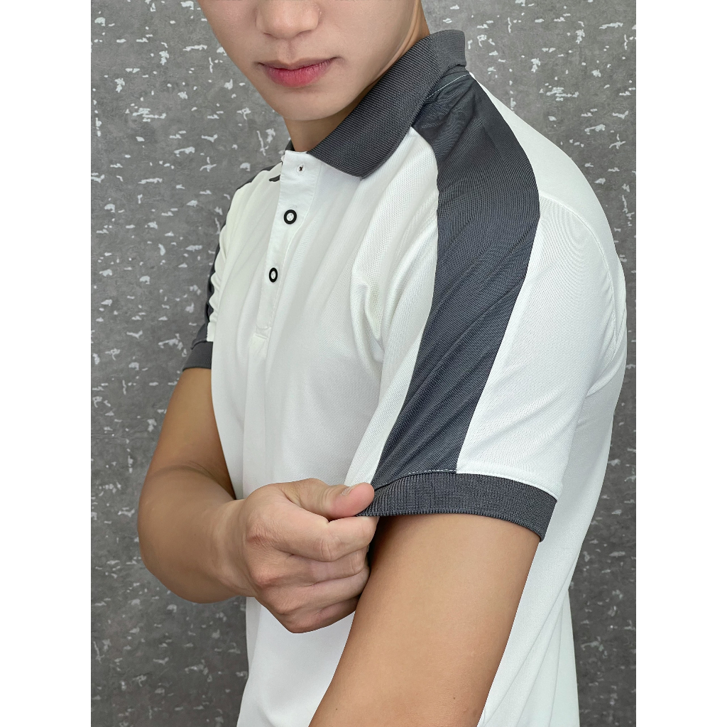 Áo Phông Polo Nam Phối Vai Có Cổ Tay Ngắn Vải Cotton Cao Cấp